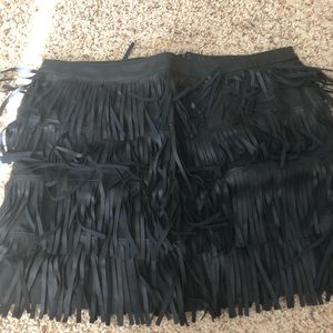 Fringe faux leather skirt